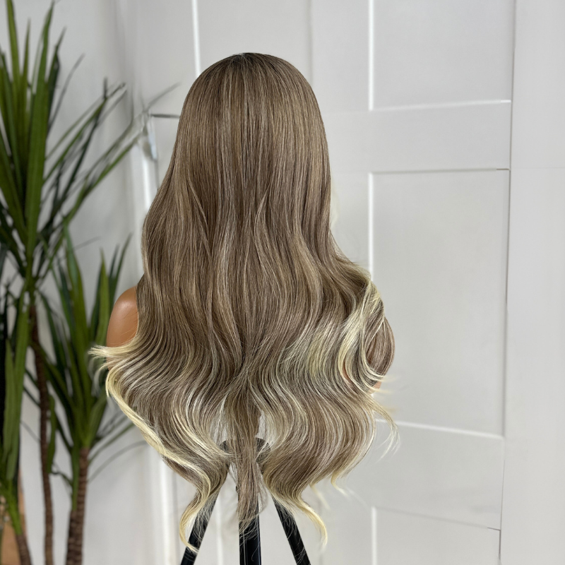 VERA-Rooted Mixed Dark Blonde  Wavy Synthetic Lace Front Wig - estellewigsandmore.co.uk