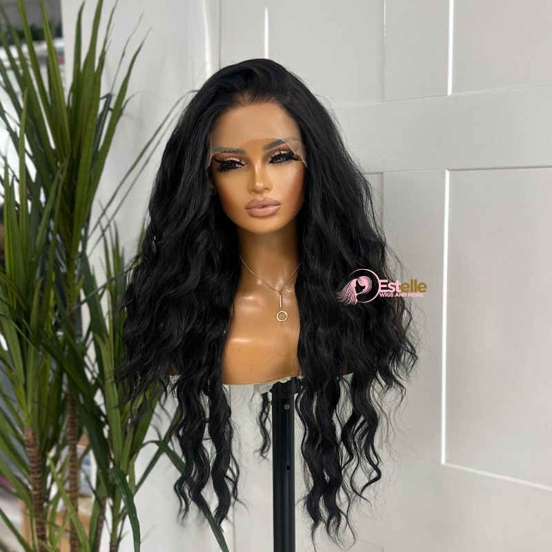 Black Long  Wavy  Synthetic Lace Front Wig-INDIA - estellewigsandmore.co.uk