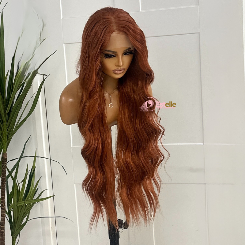 Dark Copper Long  Wavy  Synthetic Lace Front Wig-KAI - estellewigsandmore.co.uk