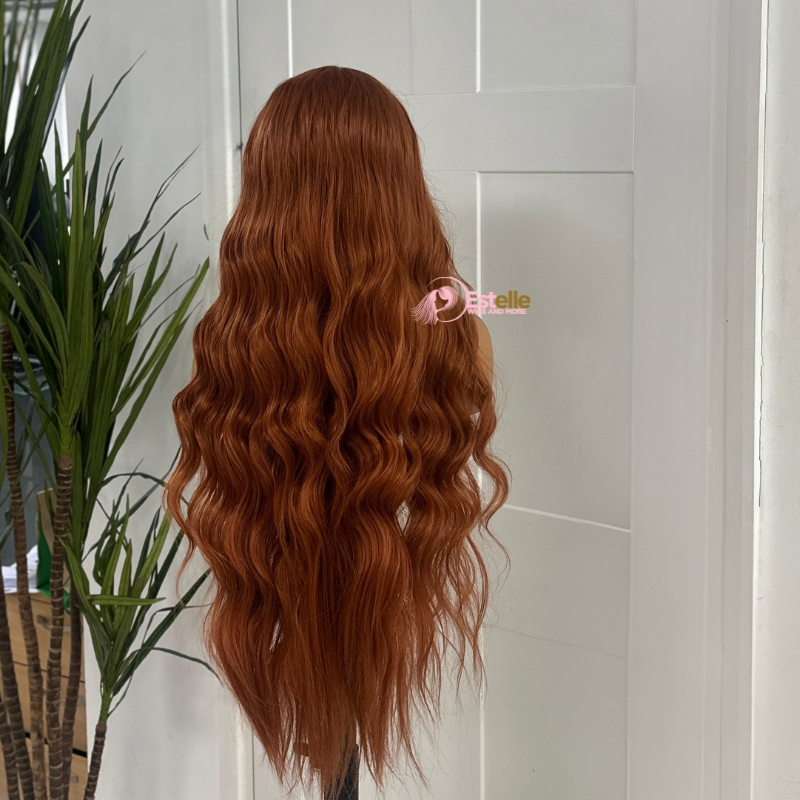 Dark Copper Long  Wavy  Synthetic Lace Front Wig-KAI - estellewigsandmore.co.uk