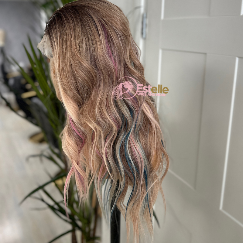 Rooted Pink Mix Wavy Synthetic Lace Front Wig-FLEUR - estellewigsandmore.co.uk SYNTHETIC WIG