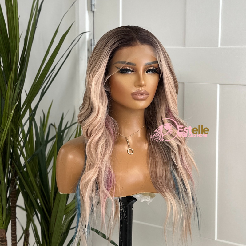 Rooted Pink Mix Wavy Synthetic Lace Front Wig-FLEUR - estellewigsandmore.co.uk SYNTHETIC WIG