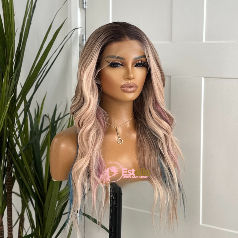Rooted Pink Mix Wavy Synthetic Lace Front Wig-FLEUR - estellewigsandmore.co.uk SYNTHETIC WIG