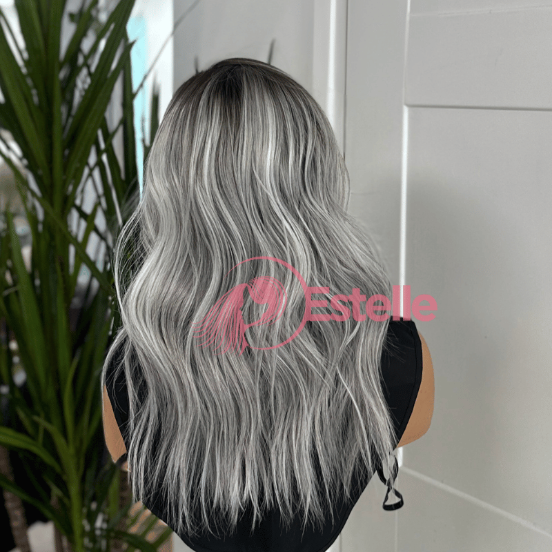 Wavy Rooted Silver Ash Body Wave Synthetic Lace Front Wig -Sona - estellewigsandmore.co.uk SYNTHETIC WIG