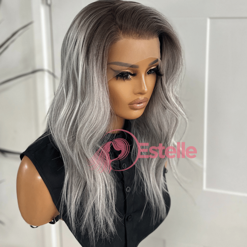 Wavy Rooted Silver Ash Body Wave Synthetic Lace Front Wig -Sona - estellewigsandmore.co.uk SYNTHETIC WIG