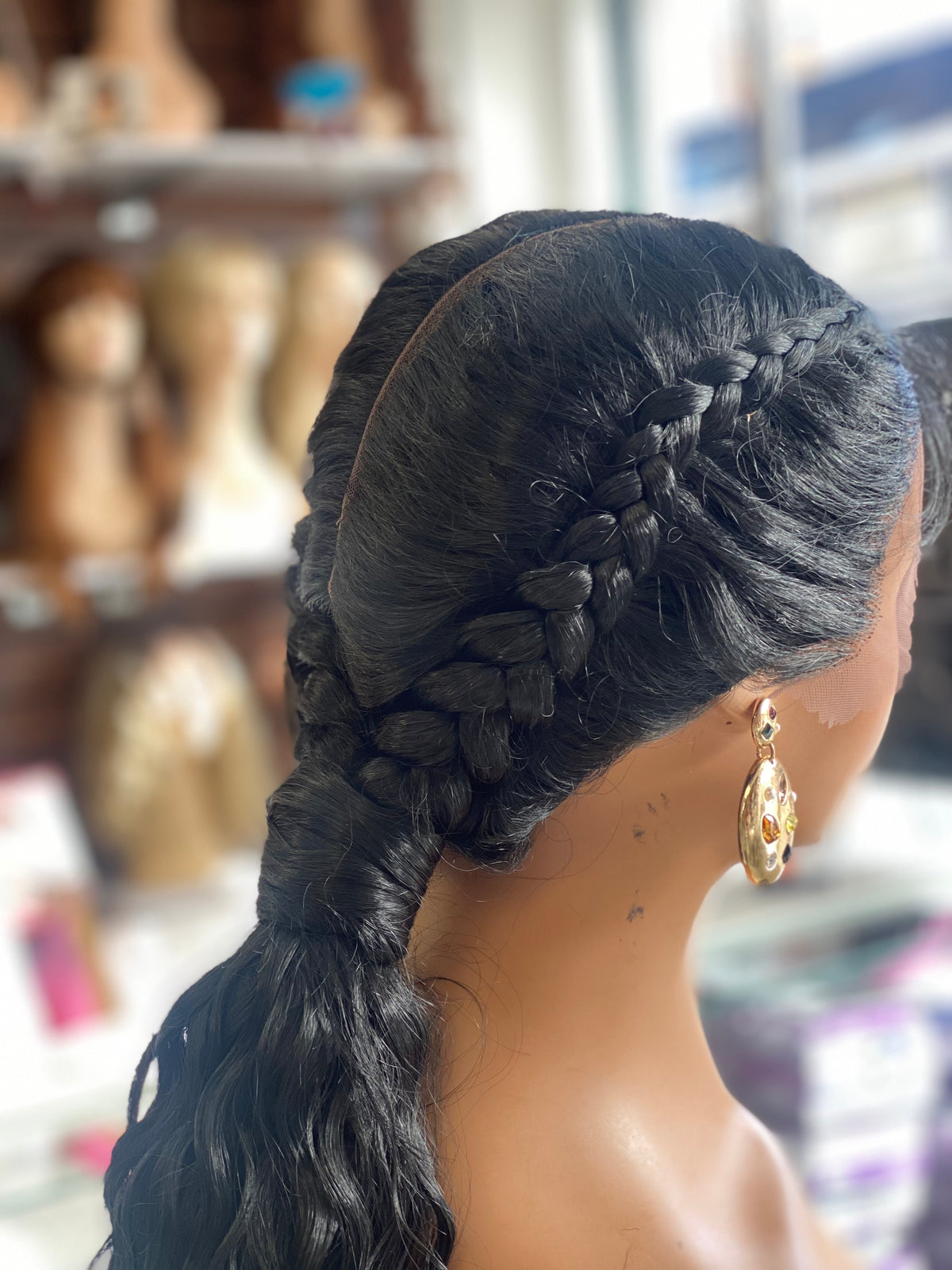 LEIGH-Black 2 Dutch Braid Lace Front Wig - estellewigsandmore.co.uk