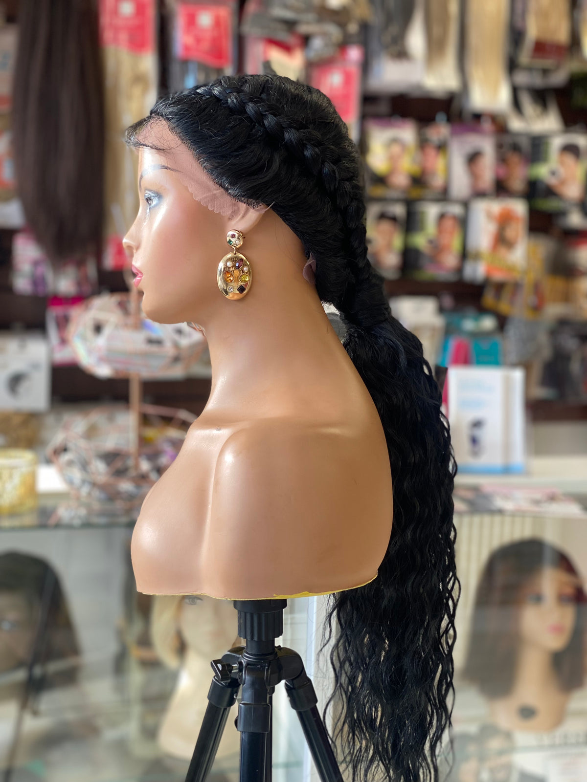 LEIGH-Black 2 Dutch Braid Lace Front Wig - estellewigsandmore.co.uk