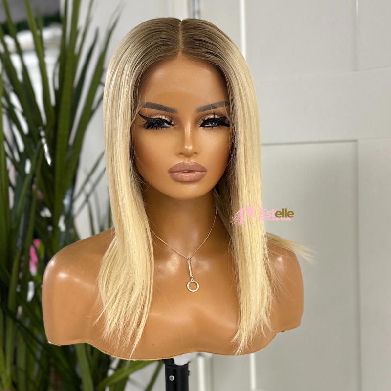 12 inches Rooted Light  Blonde Lace Front  Human Hair Wig-LEAH