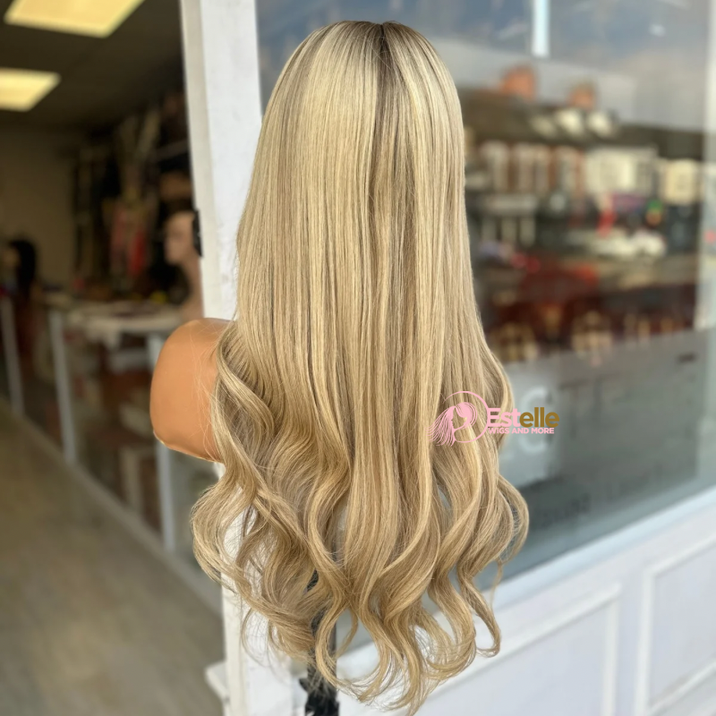 20 inches Rooted Blonde Mix Human Hair Wig-AMBER - estellewigsandmore.co.uk