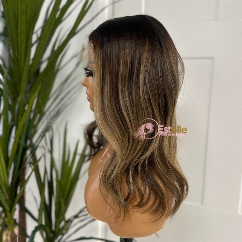 12 inches Rooted ash Brown Mix Blonde Human Hair Wig 130 Density -SHARON - estellewigsandmore.co.uk Human Hair Wigs