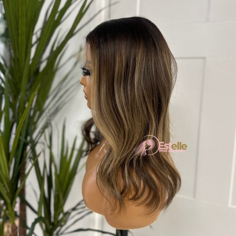 12 inches Rooted ash Brown Mix Blonde Human Hair Wig 130 Density -SHARON - estellewigsandmore.co.uk Human Hair Wigs