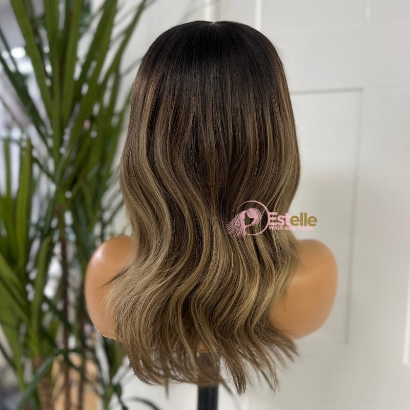 16 inches Rooted ash Brown Mix Blonde Human Hair Wig 130 Density -SHARON - estellewigsandmore.co.uk Human Hair Wigs