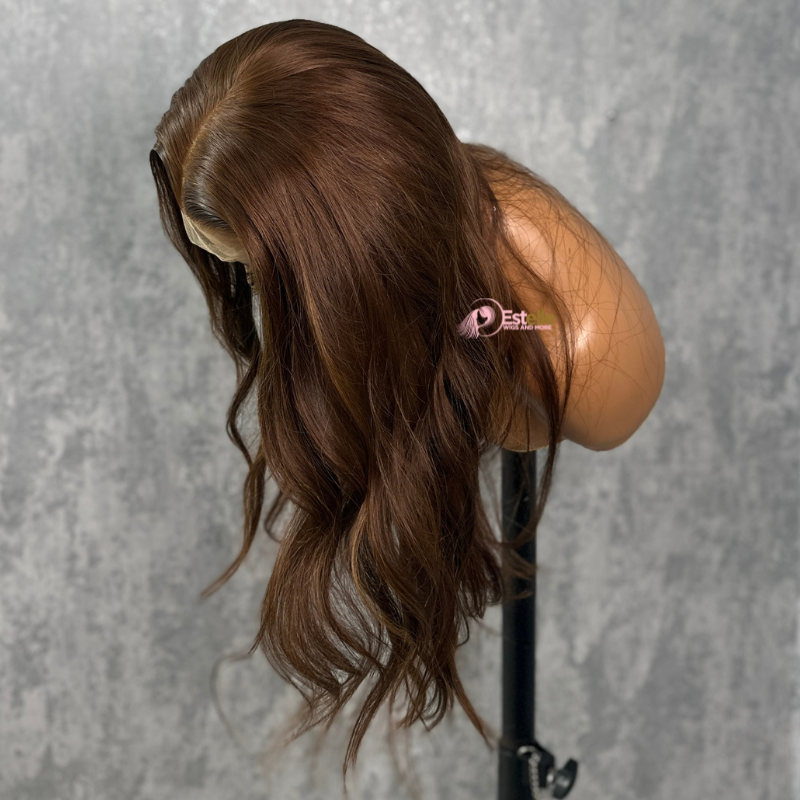 18 inches Redish Brown Straight  Human Hair Lace Front Wig- SAM - estellewigsandmore.co.uk
