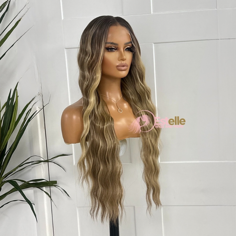 Rooted Golden  Brown/Blonde  Wavy  Synthetic Lace Front Wig-SILVIA - estellewigsandmore.co.uk