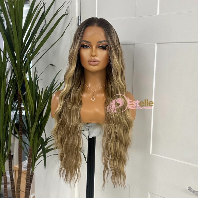 Rooted Golden  Brown/Blonde  Wavy  Synthetic Lace Front Wig-SILVIA - estellewigsandmore.co.uk