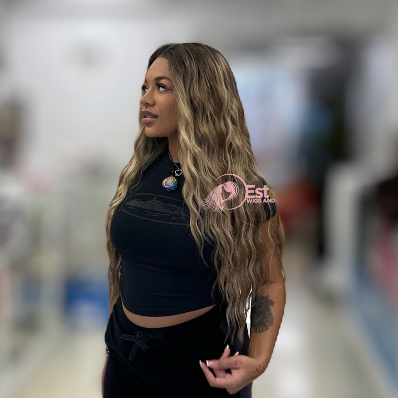 Rooted Golden  Brown/Blonde  Wavy  Synthetic Lace Front Wig-SILVIA - estellewigsandmore.co.uk