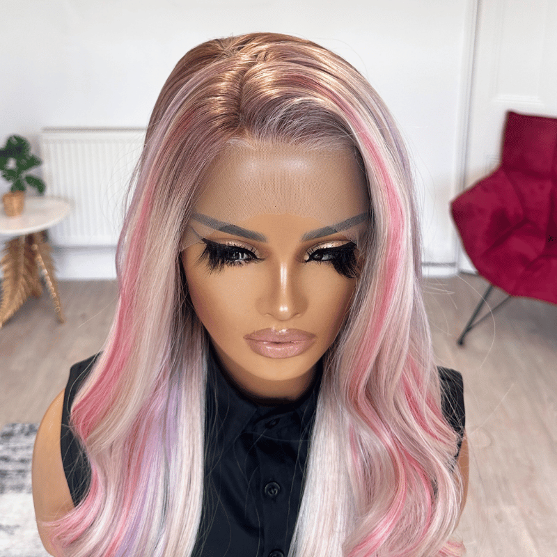 Fleur- Pastel Pink Blonde Synthetic Lace Front Wig - estellewigsandmore.co.uk