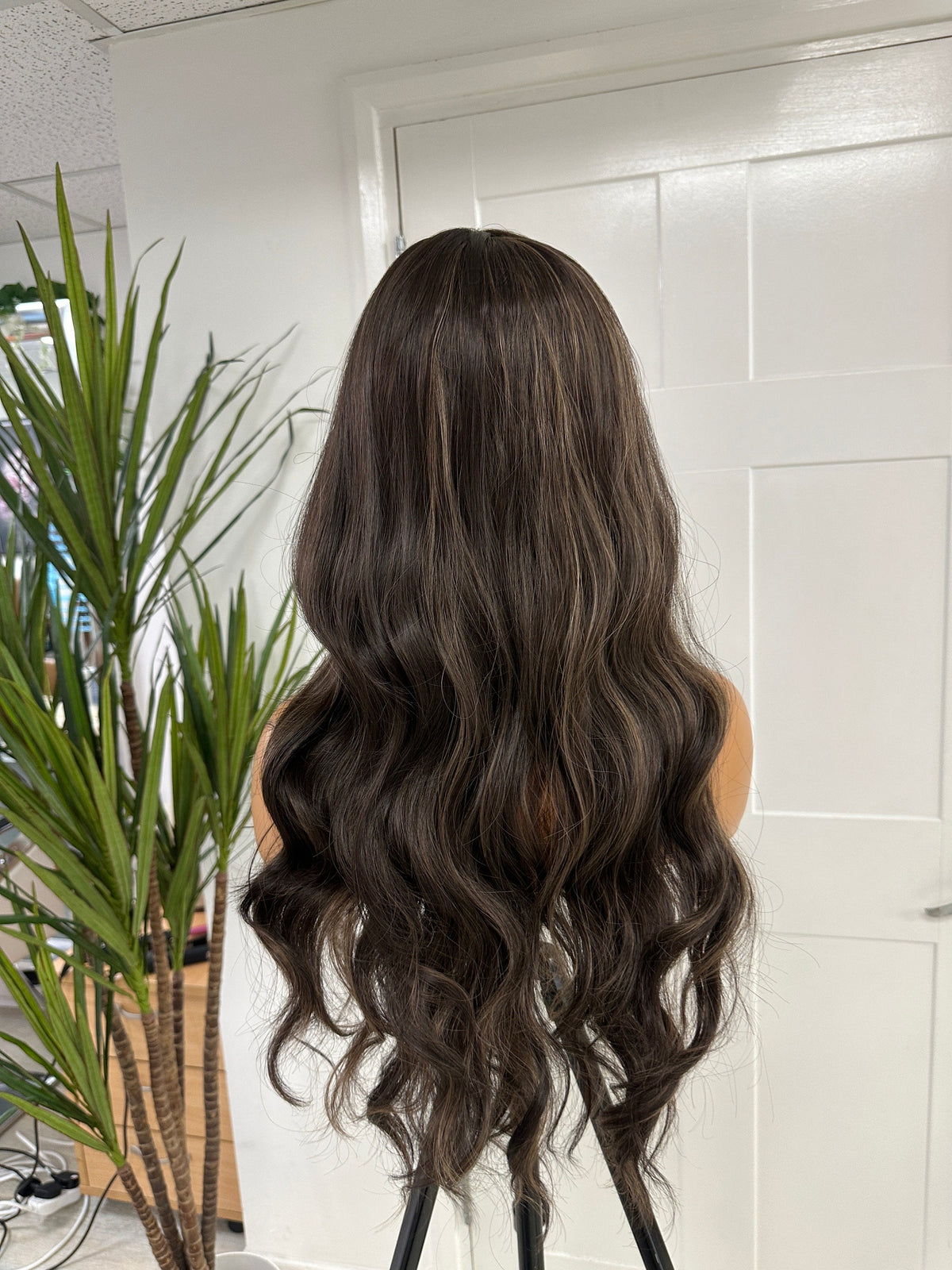 Dark Chocolate Brown with Ash Highlights | 20” Synthetic Full Wig - estellewigsandmore.co.uk