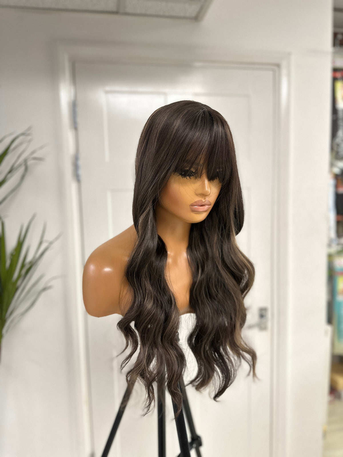 Dark Chocolate Brown with Ash Highlights | 20” Synthetic Full Wig - estellewigsandmore.co.uk