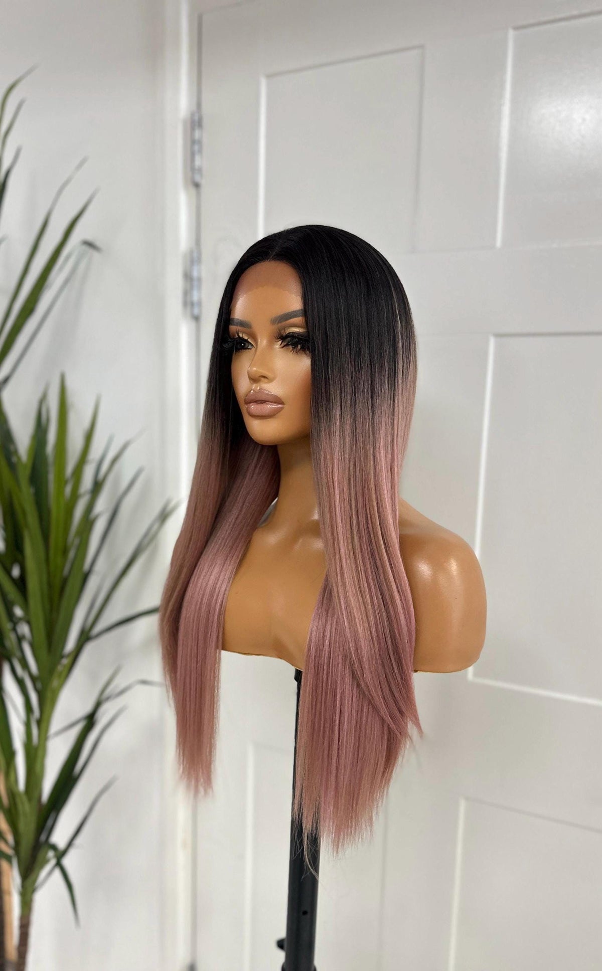 24 Inch Black to Pink Ombre Lace Front Wig | Heat Safe-Diaz - estellewigsandmore.co.uk WIG