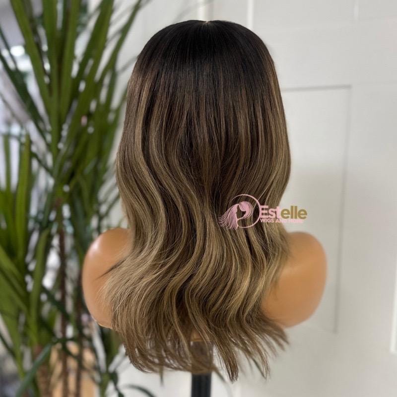 12 Rooted Ash Brown Mix Blonde Glueless Human Hair Wig - 130 Density | Small Cap - estellewigsandmore.co.uk