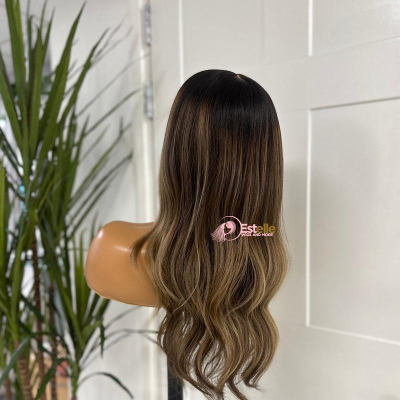 12 Rooted Ash Brown Mix Blonde Glueless Human Hair Wig - 130 Density | Small Cap - estellewigsandmore.co.uk