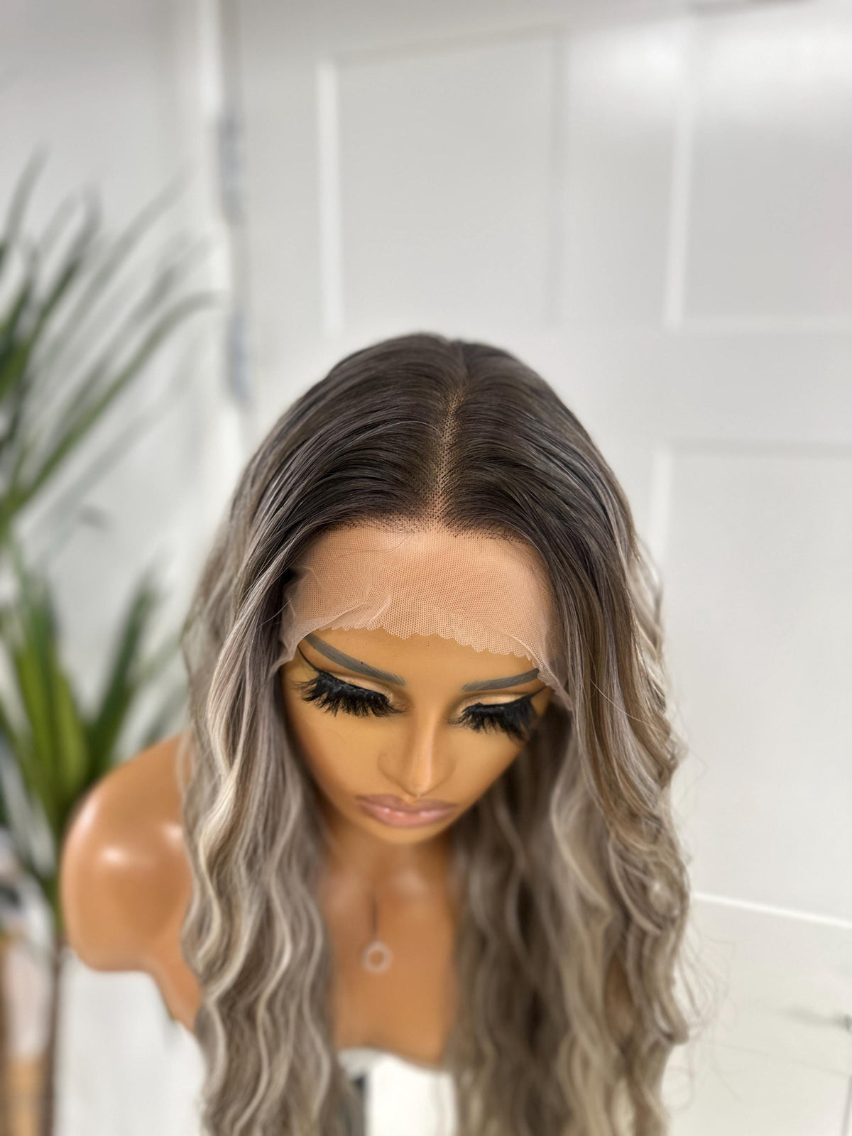 SILVIA | Long Wavy Rooted Ash Brown &amp; Ash Blonde 13x6 Lace Front Synthetic Wig