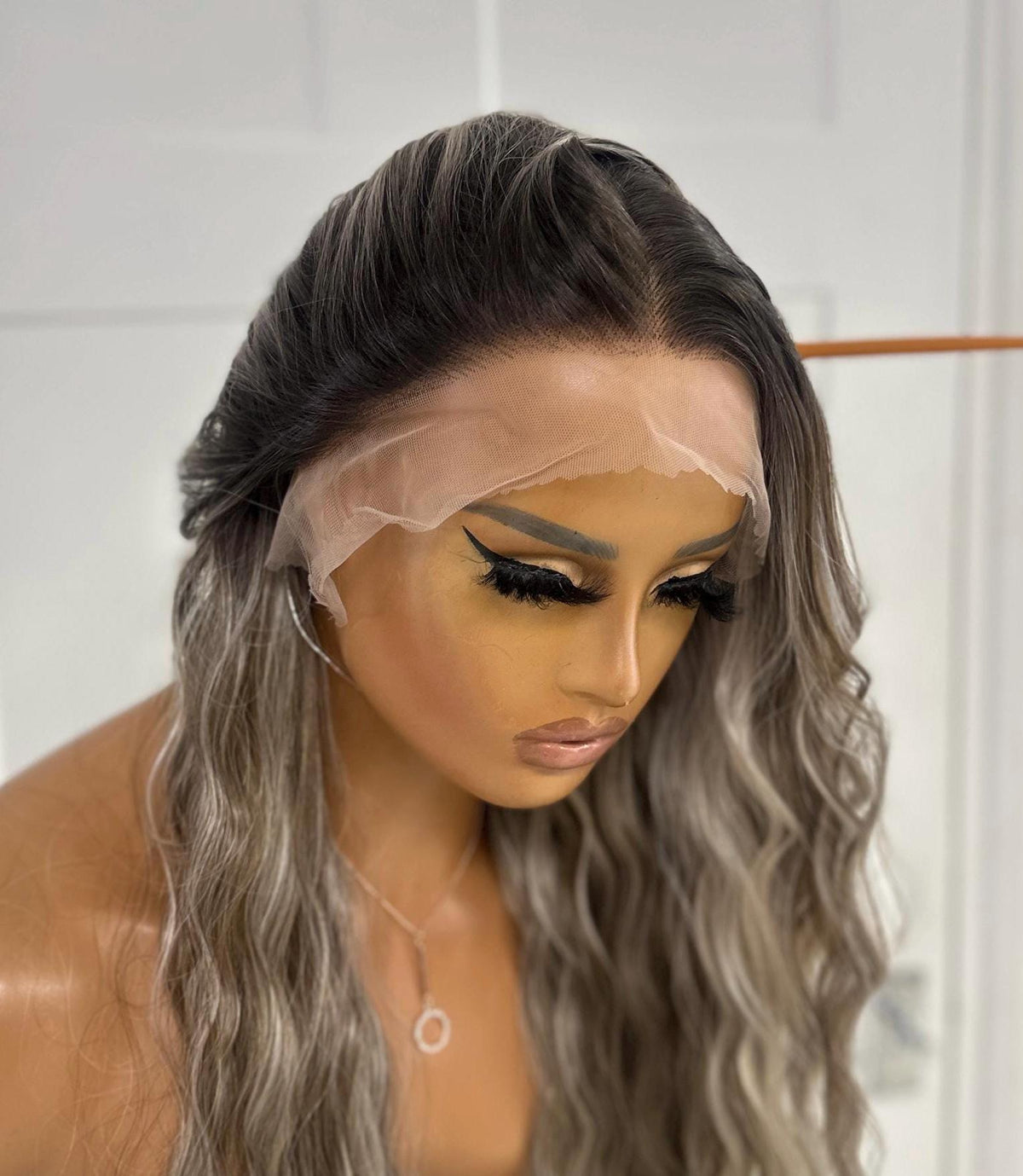 SILVIA | Long Wavy Rooted Ash Brown &amp; Ash Blonde 13x6 Lace Front Synthetic Wig