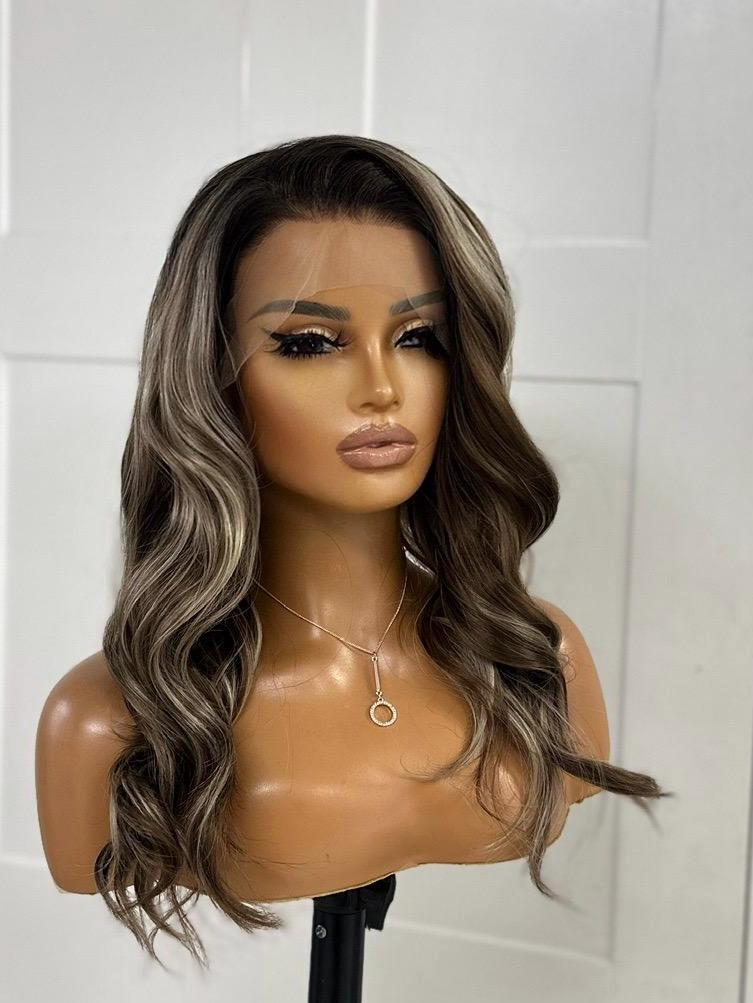 Wavy Brown Blonde Balayage Lace Front Wig – Free Part, Heat Safe Synthetic Fibre-DI/07 - estellewigsandmore.co.uk SYNTHETIC WIGS