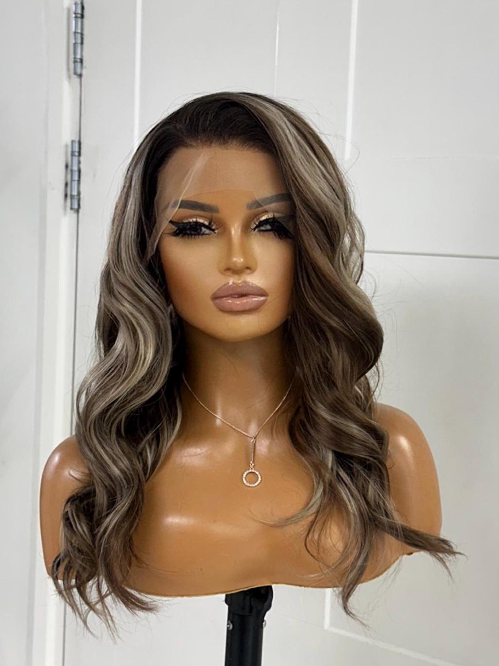 Wavy Brown Blonde Balayage Lace Front Wig – Free Part, Heat Safe Synthetic Fibre-DI/07 - estellewigsandmore.co.uk SYNTHETIC WIGS