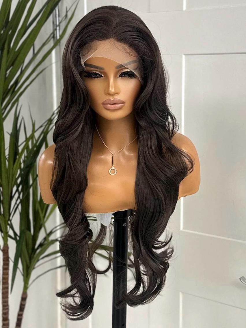 Brown Long Beautiful Layered Synthetic Lace Front Wig -Shana - estellewigsandmore.co.uk