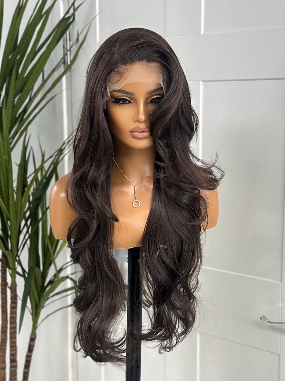 Brown Long Beautiful Layered Synthetic Lace Front Wig -Shana - estellewigsandmore.co.uk
