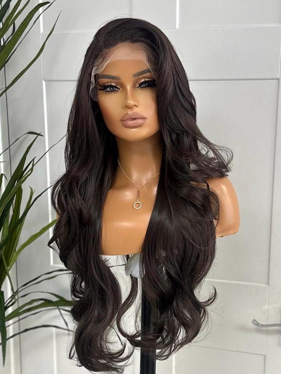 Brown Long Beautiful Layered Synthetic Lace Front Wig -Shana - estellewigsandmore.co.uk