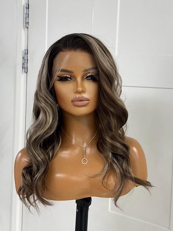 Wavy Brown Blonde Balayage Lace Front Wig – Free Part, Heat Safe Synthetic Fibre-DI/07 - estellewigsandmore.co.uk SYNTHETIC WIGS