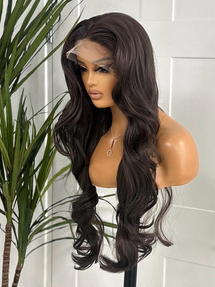 Brown Long Beautiful Layered Synthetic Lace Front Wig -Shana - estellewigsandmore.co.uk