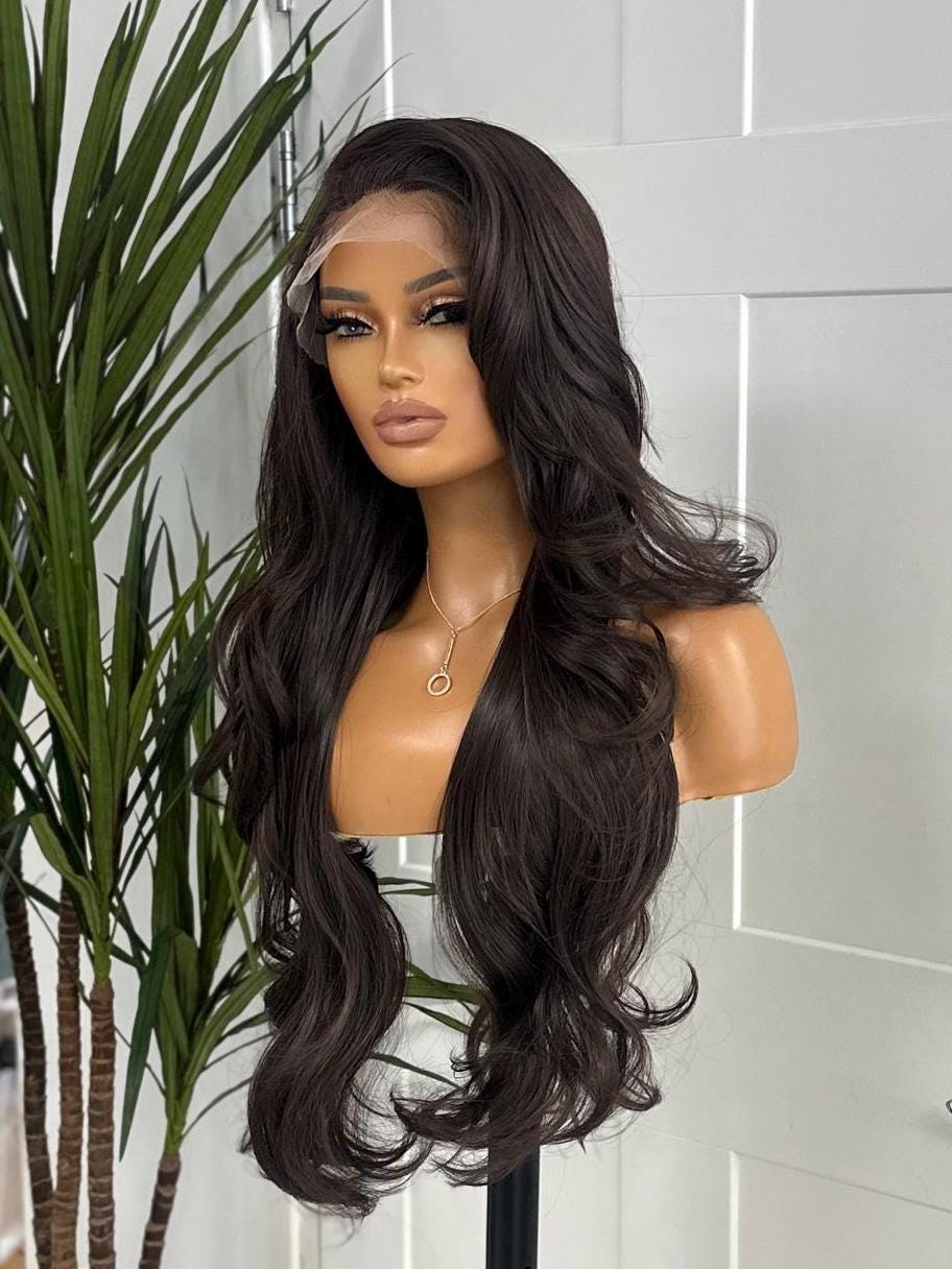 Brown Long Beautiful Layered Synthetic Lace Front Wig -Shana - estellewigsandmore.co.uk