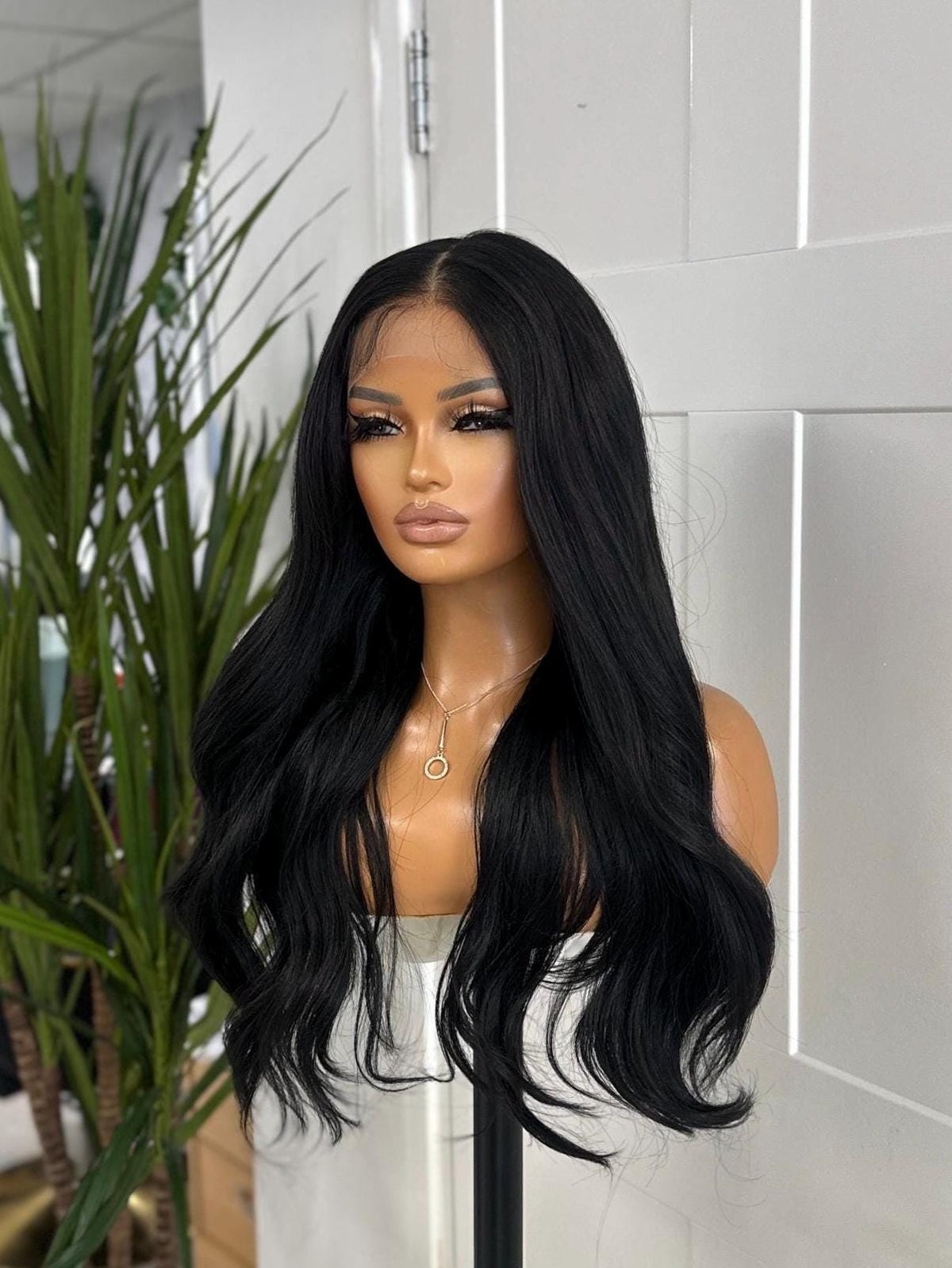 Natural Black Lace Front Wig Long Wavy Wig Natural Hairline -Natasha - estellewigsandmore.co.uk Human Hair Blend