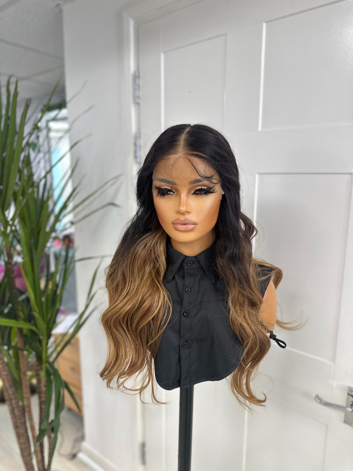 Long Wavy Lace Front Wig | Honey Blonde &amp; Brown Ombre -Natasha - estellewigsandmore.co.uk WIG