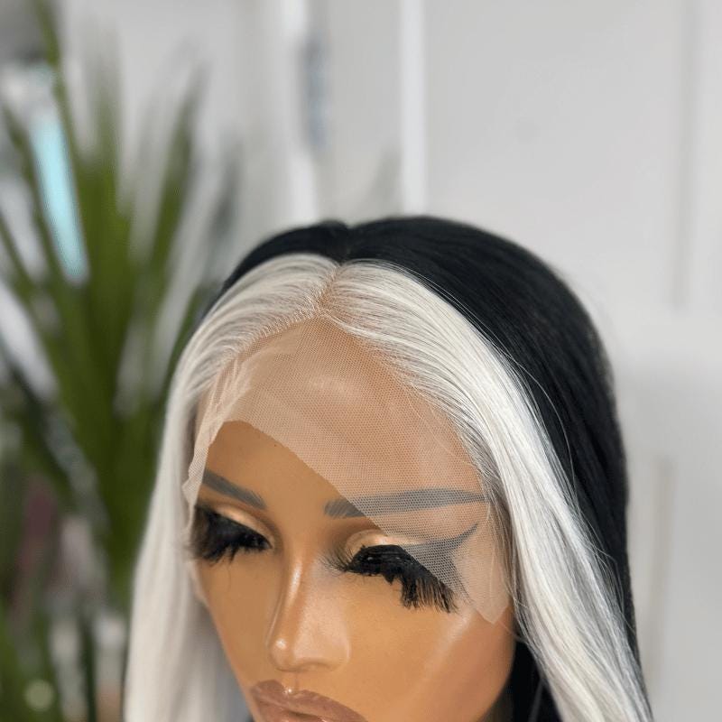 Stormi | 24" Jet Black Lace Front Wig with Platinum Highlights
