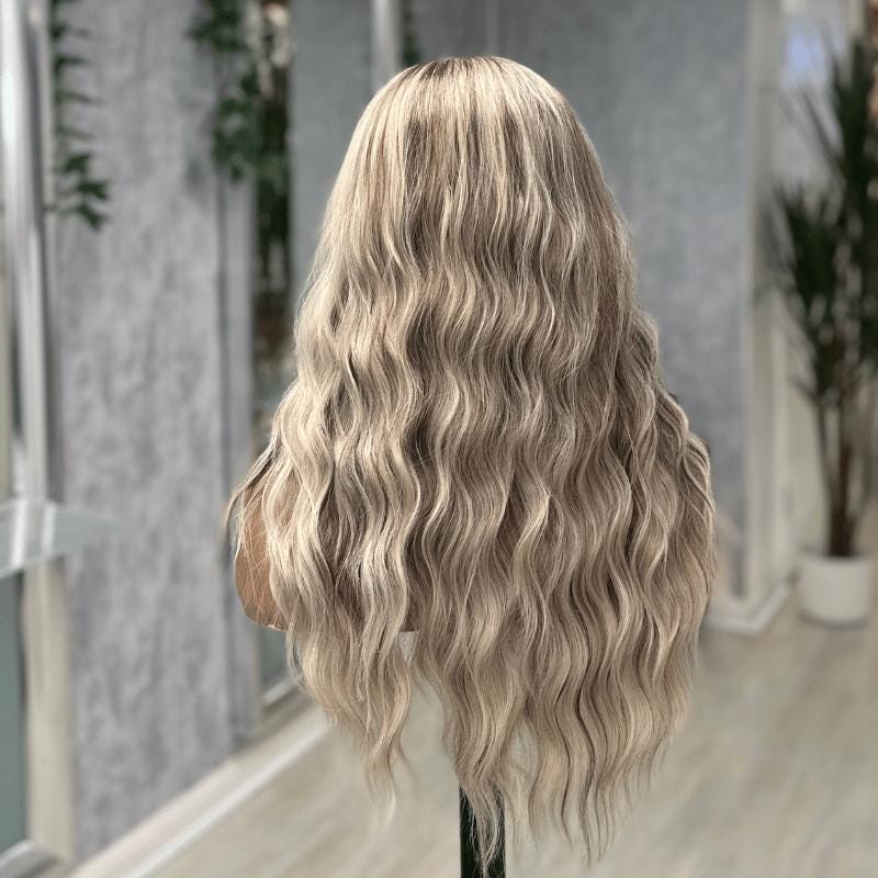 Toria -Wavy Rooted Icey Blonde Lace Front Wig