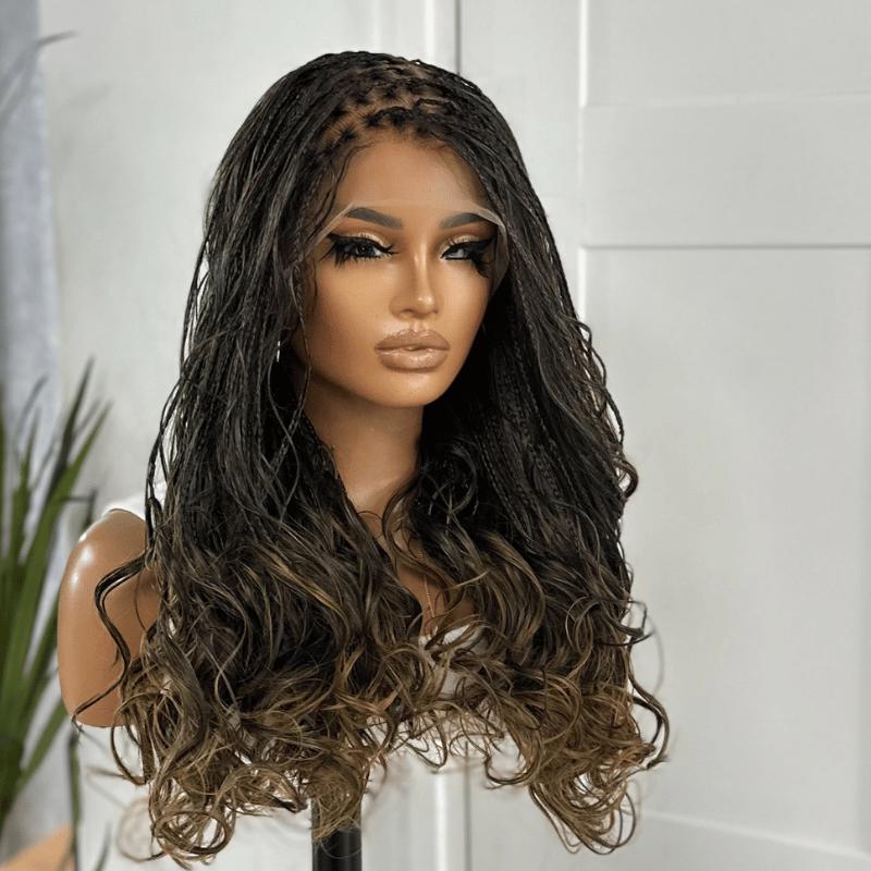 ZITA | 20" Boho French Curl Braided Full Lace Wig | Chocolate Caramel Ombre (4/27)