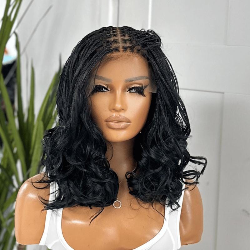 ZOLA | 12–14" Black Boho French Curl Braided 6×6 Lace Front Wig
