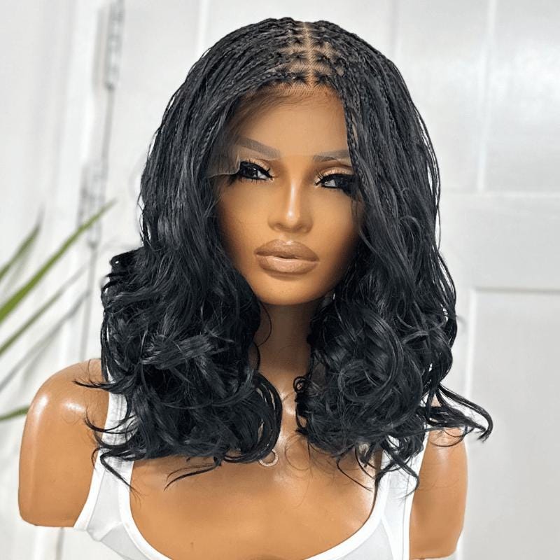 ZOLA | 12–14" Black Boho French Curl Braided 6×6 Lace Front Wig