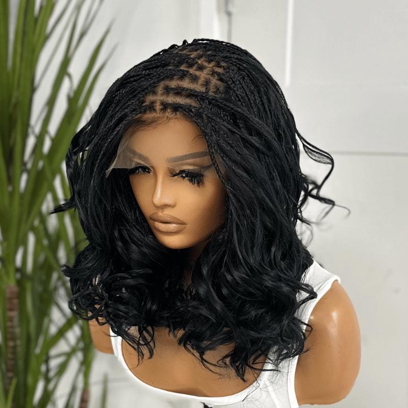 ZOLA | 12–14" Black Boho French Curl Braided 6×6 Lace Front Wig
