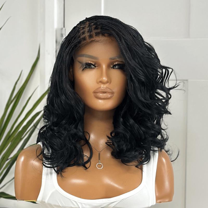 ZOLA | 12–14" Black Boho French Curl Braided 6×6 Lace Front Wig