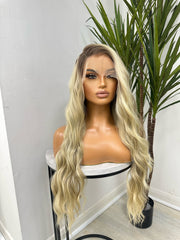 SILVIA-13*6 Rooted Mixed Light Golden Blonde Wavy  Lace Frontal Wig