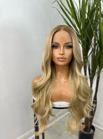 MISHA-Long Rooted Blonde Wavy Synthetic Lace Front Wig