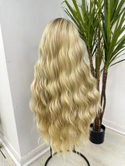 SILVIA-13*6 Rooted Mixed Light Golden Blonde Wavy  Lace Frontal Wig