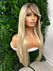 NIKKI-Long Rooted Light Blonde Synthetic Lace Front Wig | Fringe | Bangs