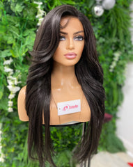 MARIA-Long Layered  Human Hair Blend Lace Front Wig